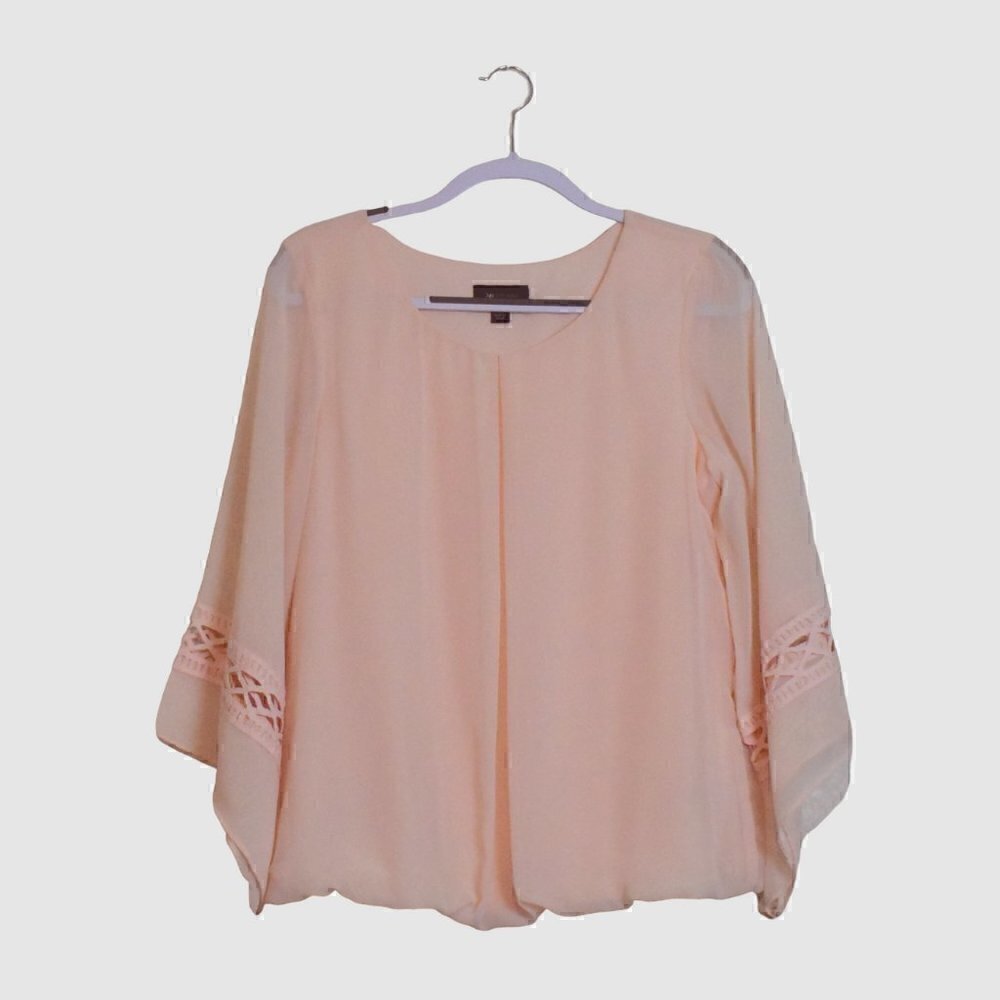 AB Studio Boho Sheer Angel Sleeve Pullover Pink Blouse Top Size M
